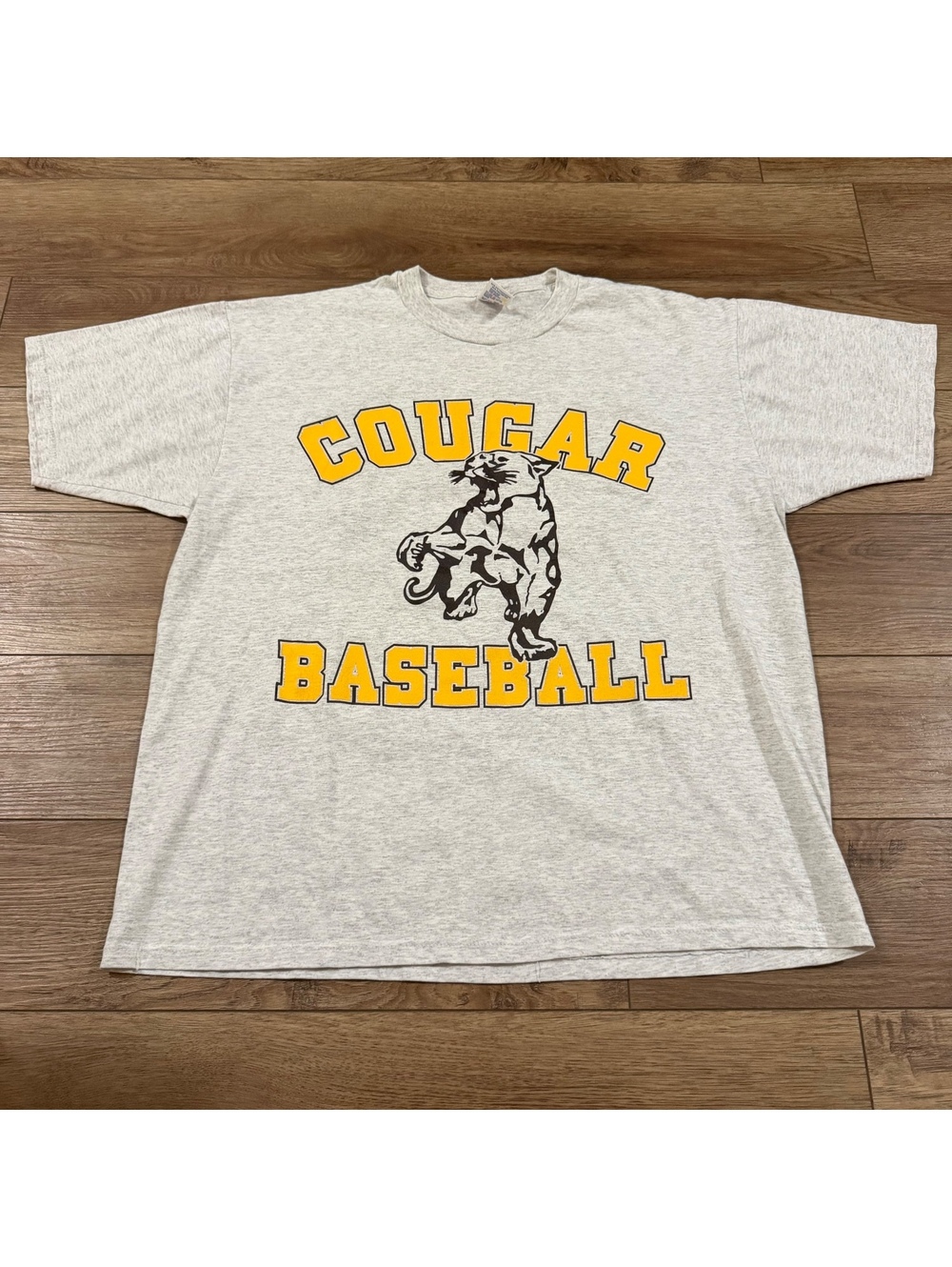 Vtg 90s Jerzees Cougars Baseball Tee Shirt Grey XL 20